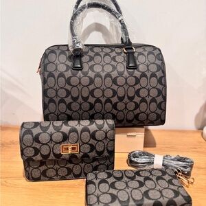 Black Patterned Women’s Handbag Set - Stylish Everyday Carry